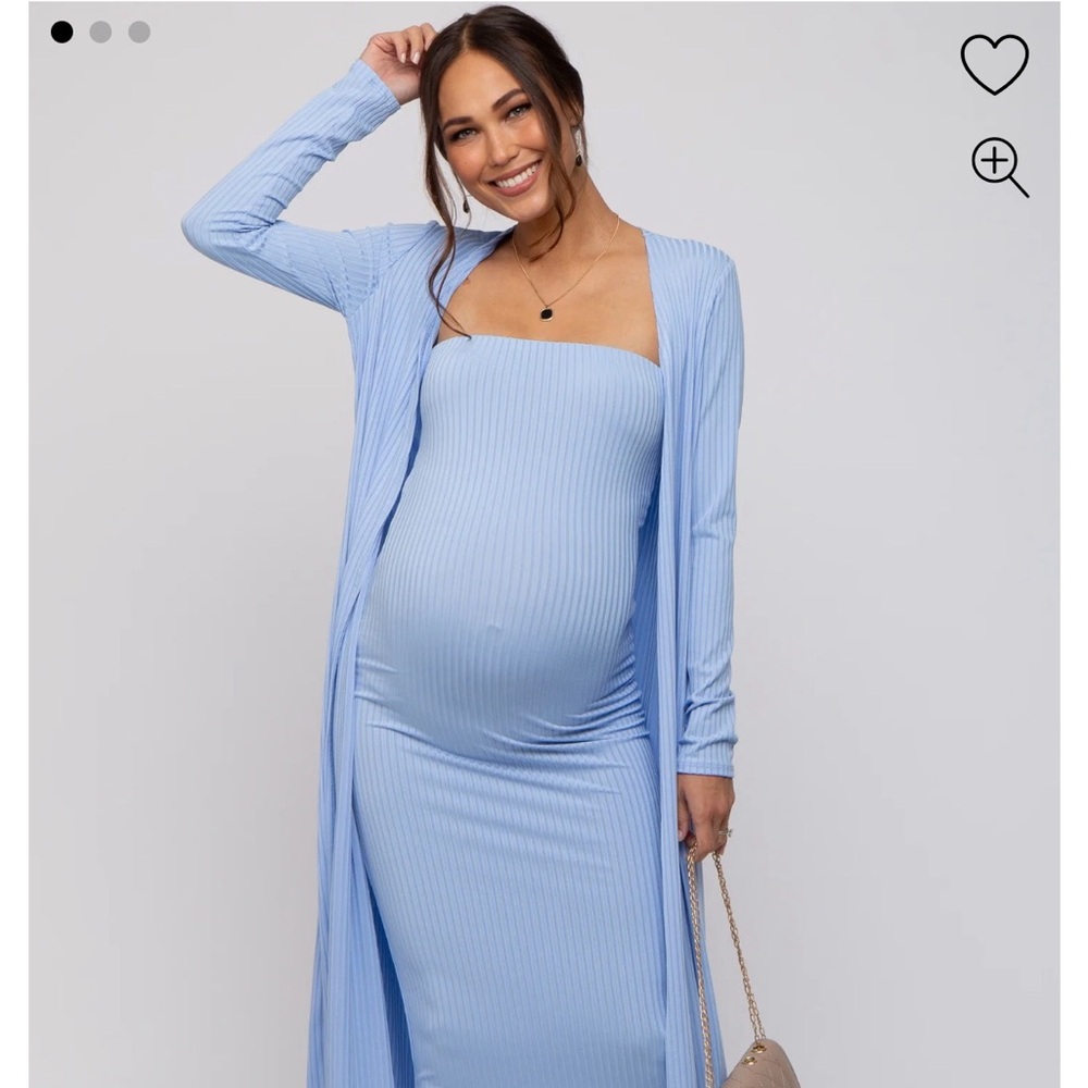 Pink Blush Blue Maternity dress and cardigan